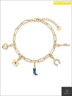 14K Gold Plated Charm Chain Bracelet for Women, Friendship Bracelets